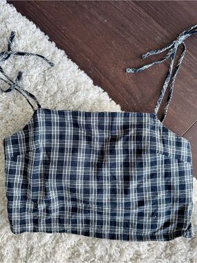 Brandy Melville Navy Blue Plaid Crop Top
